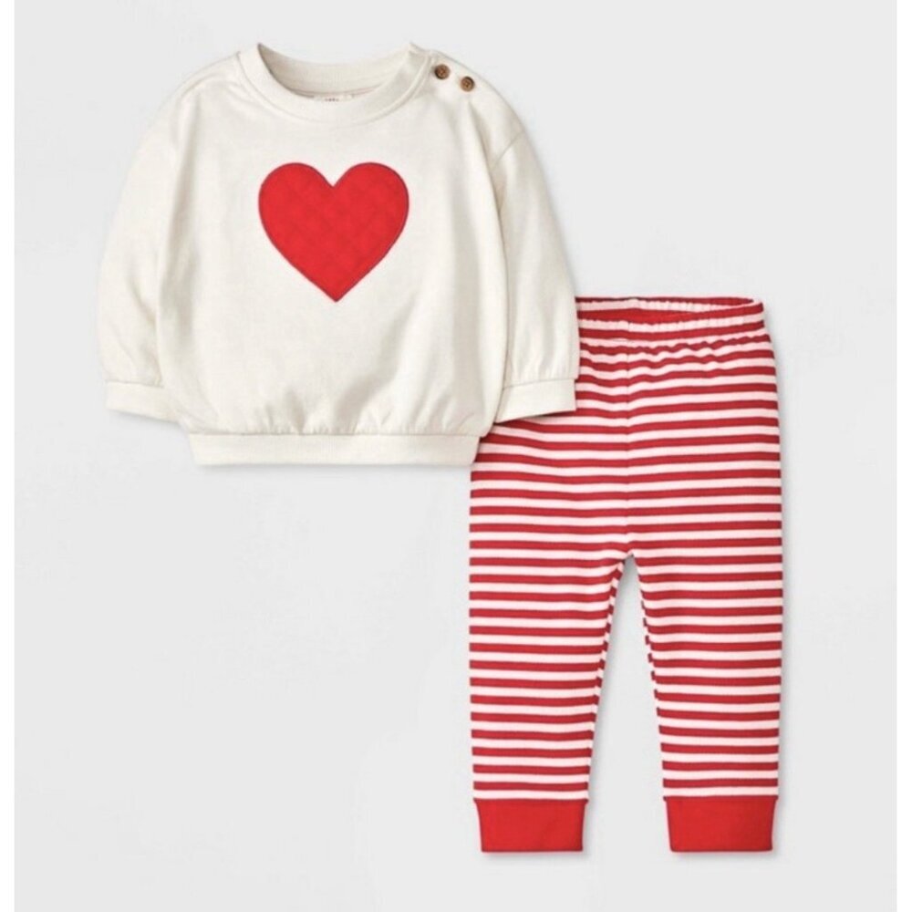 Cat & Jack Valentine Day Baby Girl sweatshirt & sweatpants 2pc set size 18M NWT